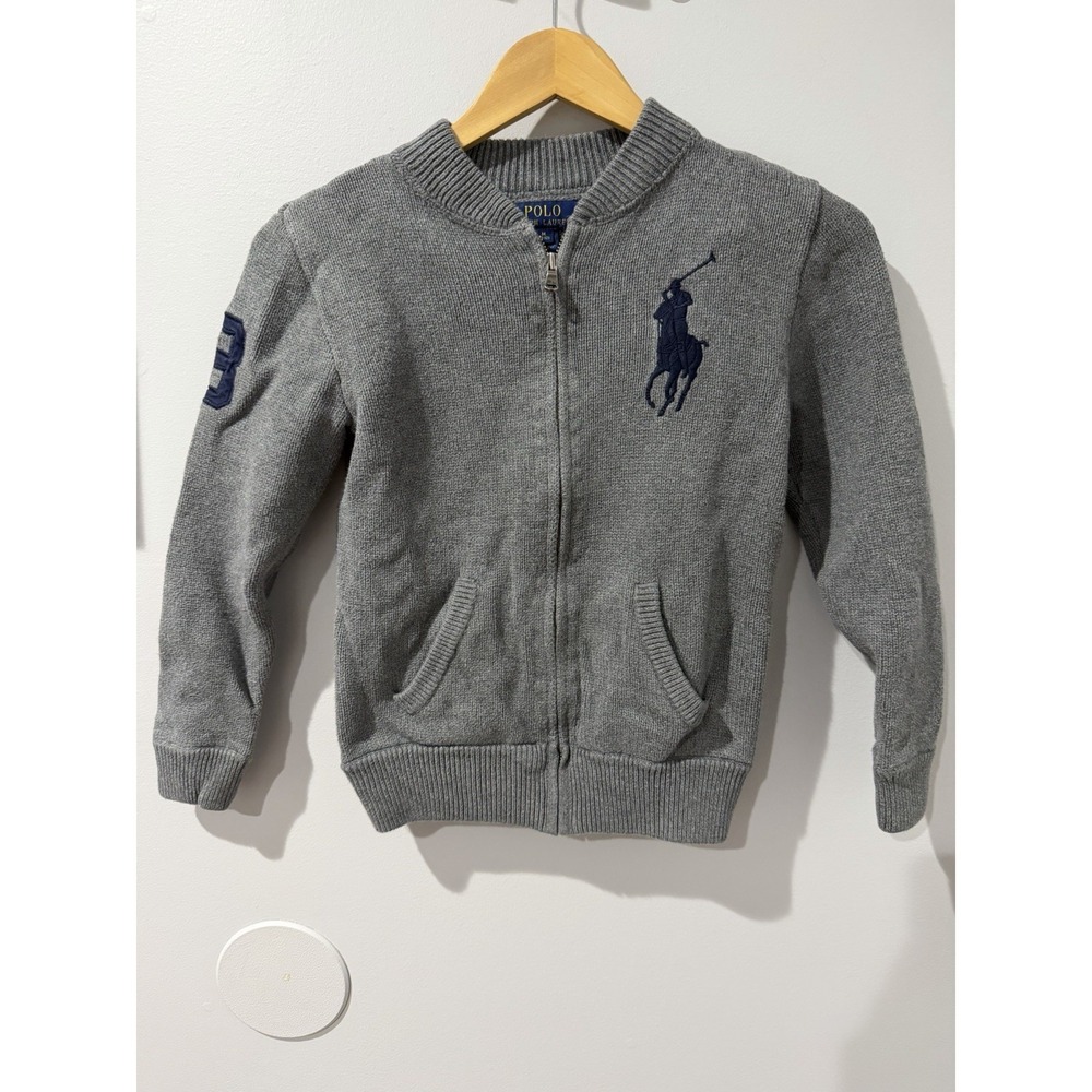 Polo Ralph Lauren Kid's Full Zip Big Pony Grey Sweater Cardigan M‎ (10-12) S